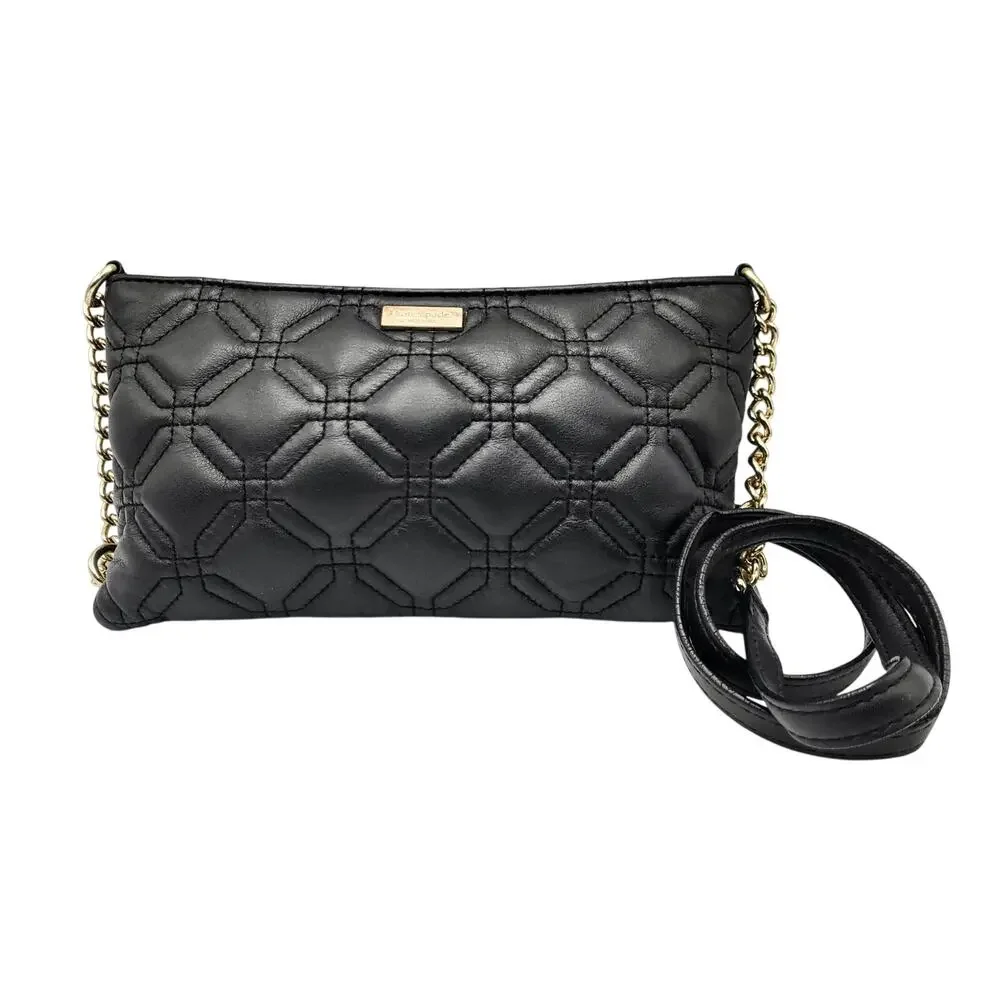 Kate Spade New York Presley Astor Court Black Leather Quilted Crossbody Bag